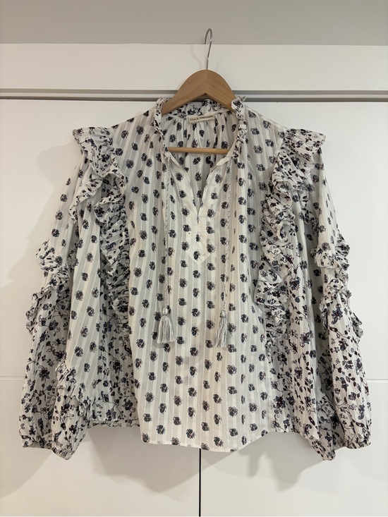 Ulla Johnson Tops - Ulla Johnson cotton Kati Ruffle Ivory Floral Peasant Blouse